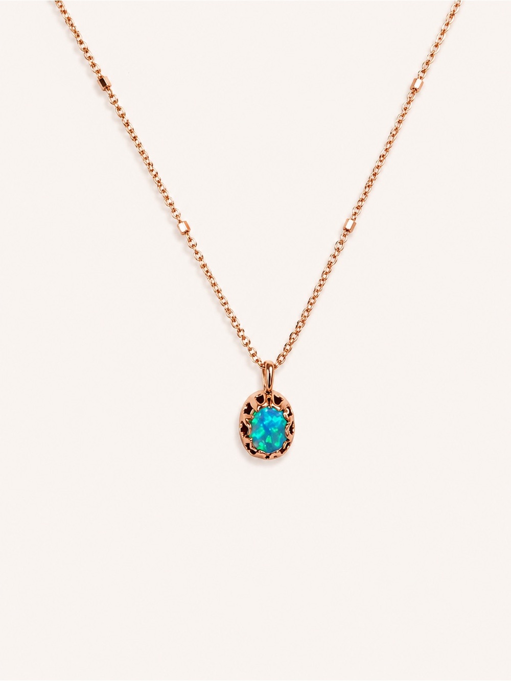 Anthropologie 14k Satellite Rose Gold Necklace with Blue Opal Pendant